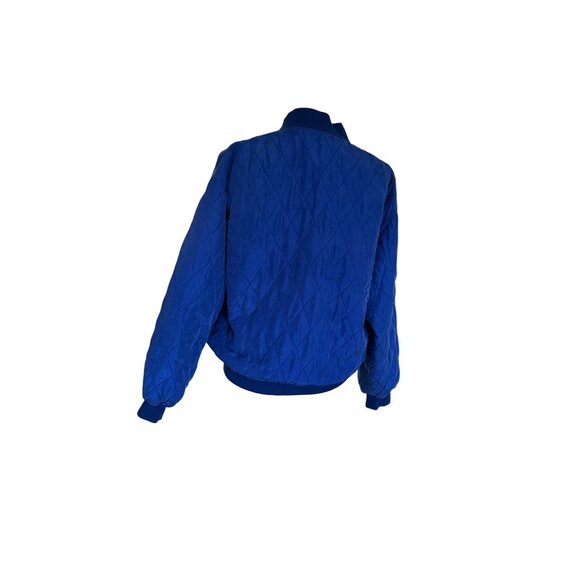 Sophisticates By Jonathan Martin Blue Quilted 100% Silk Bomber Jacket M Retro - Picture 3 of 9